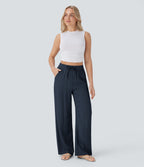2026🔥 High Waisted Drawstring Pocket Wide Leg Casual Linen-Feel Pants