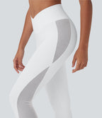 SoftlyZeroTM Crossover High Waisted Contrast Mesh Yoga Leggings with Pocket-UPF50+
