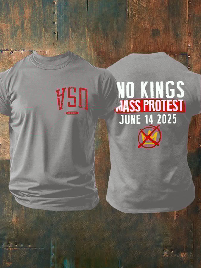 🔥Buy 3 Get 15% Off🔥Retro Man's Upside Down USA No Kings Mass Protest June 14 2025 Print T-Shirt