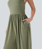 Built-in Bra Wide Leg Casual Jumpsuit with Pockets-Easy Peezy Edition