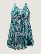 Chevron Print Flowy V-Neck Pocket Swim Dress