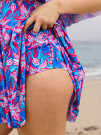 Floral Ruffle Trim Off Shoulder Pockets Swim Dress