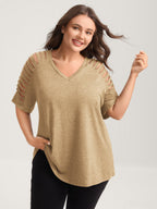 Cut-Out Sleeve V Neck T-Shirt
