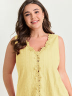 Cotton Floral Lace Detail Textured Tank Top