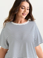 Striped Print Ruffled Hem Long T-Shirt