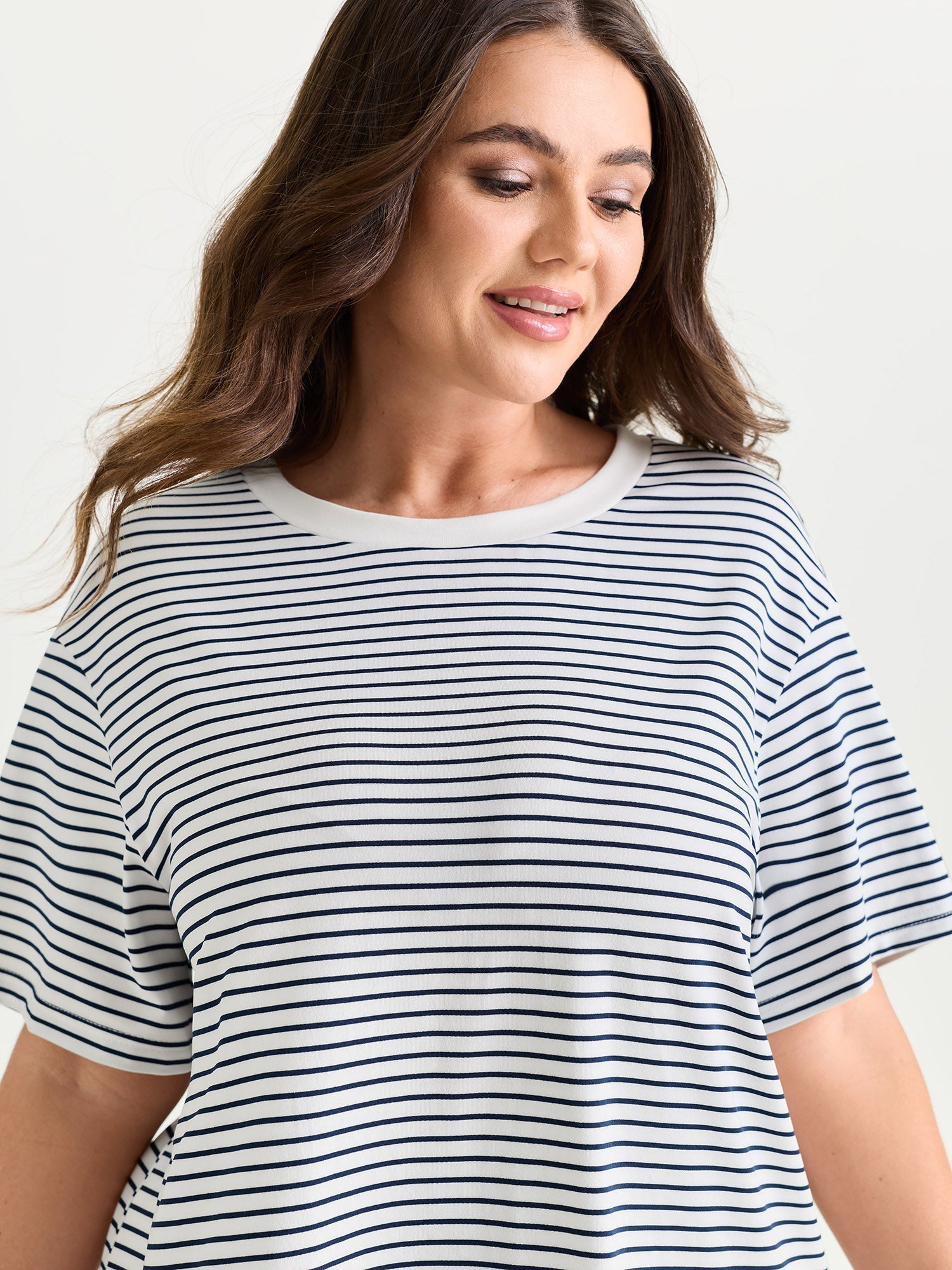 Striped Print Ruffled Hem Long T-Shirt