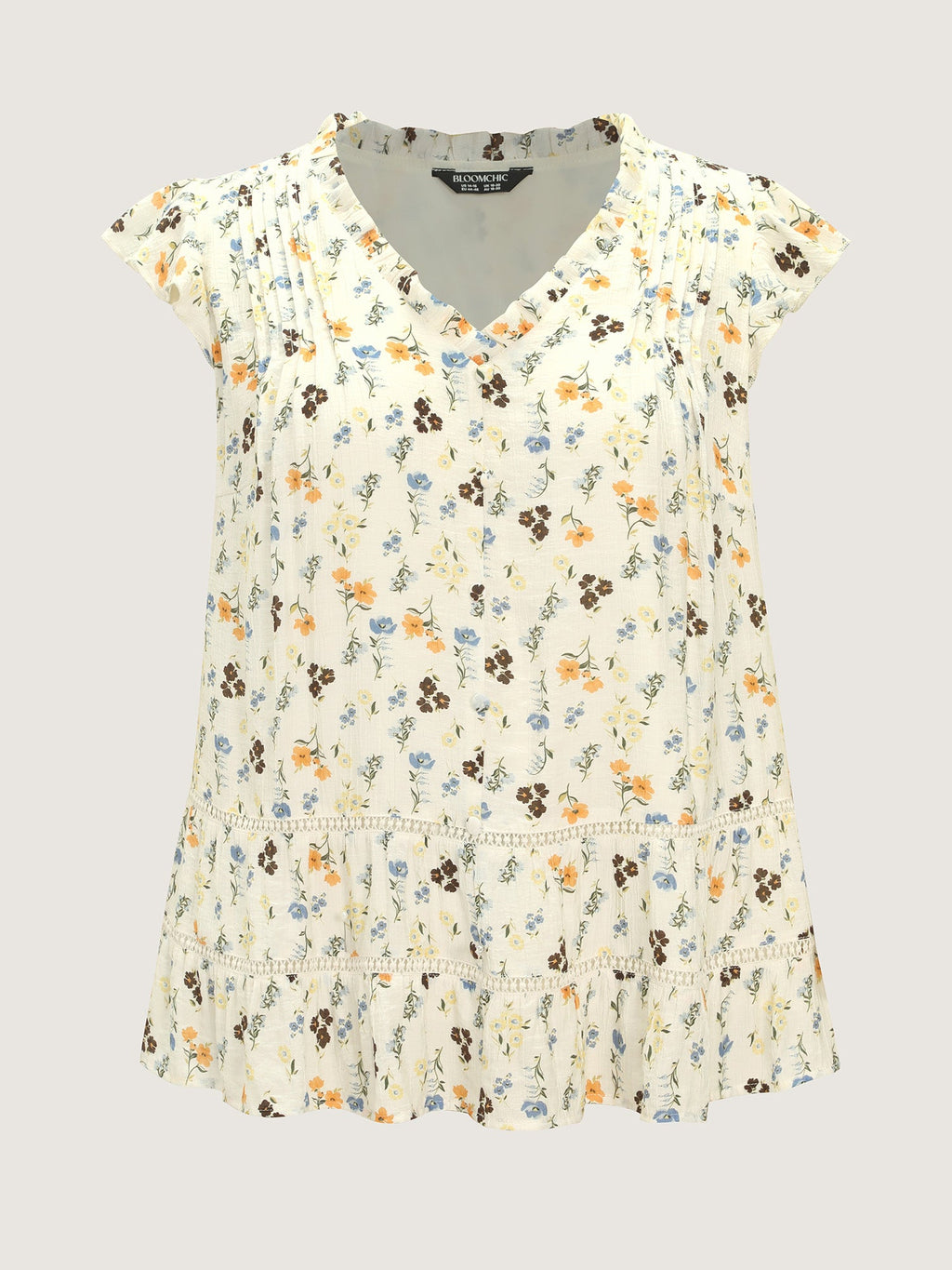 Floral Print Ruffled Detail Lace Blouse