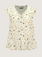 Floral Print Ruffled Detail Lace Blouse