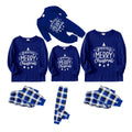 Christmas Family Matching Pajamas-Navy & White Plaid Pjs Set with "We Wish You A Merry Christmas" Print