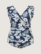 Sarong Set Tropical Print One-Piece Swim