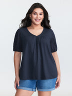 Cotton Slub Textured Embroidered Knit Top