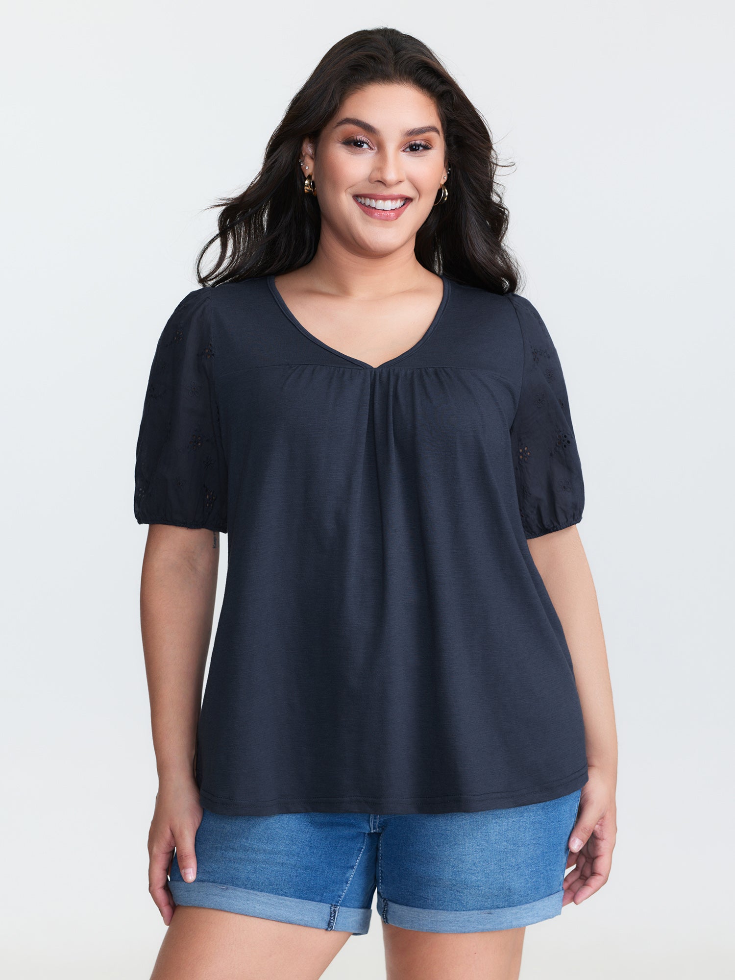 Cotton Slub Textured Embroidered Knit Top