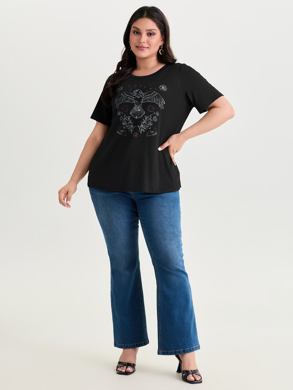Supersoft Bird Print Round Neck Plain T-Shirt