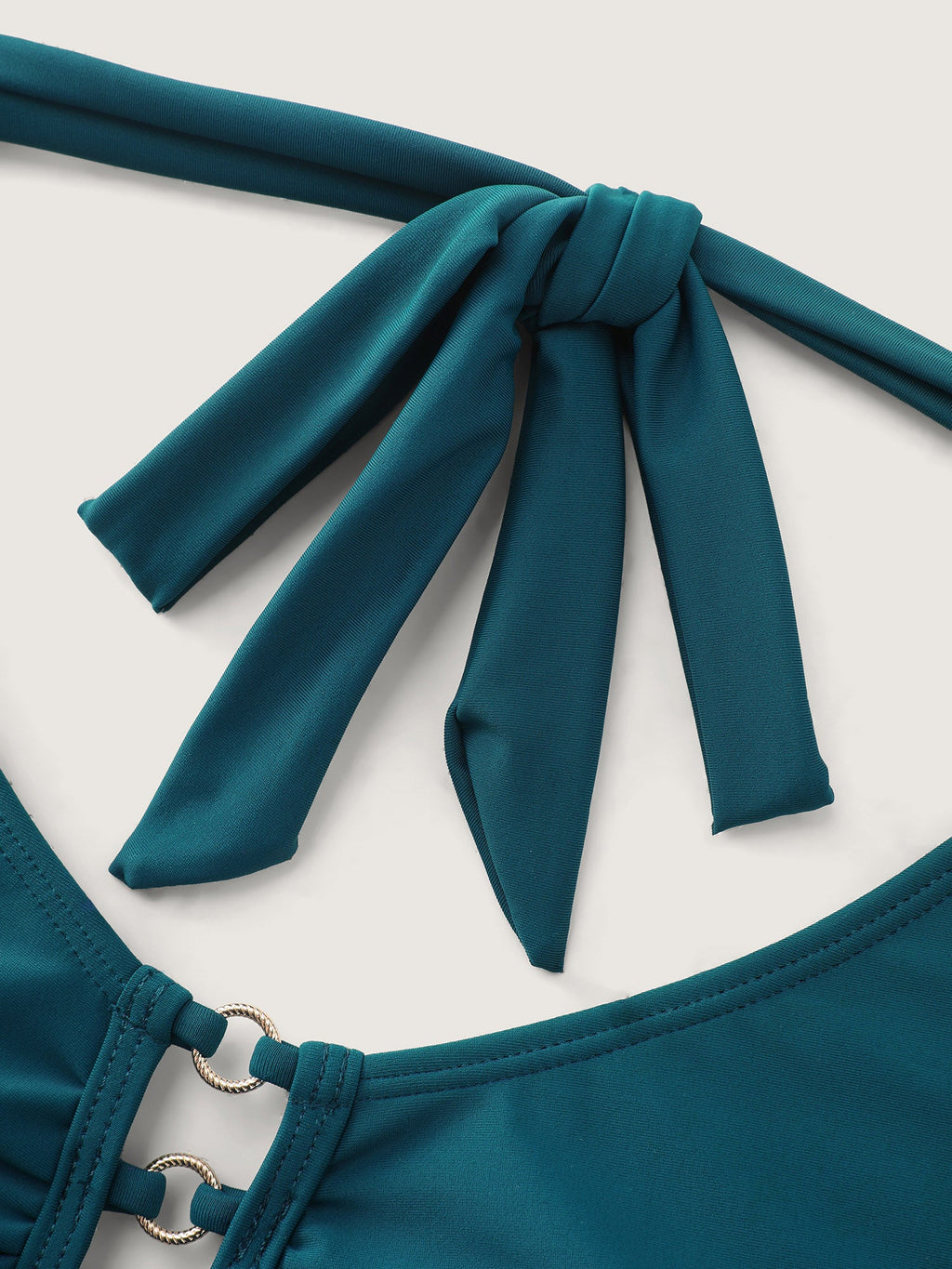Ruched Loop Details Plain One-Piece Swim