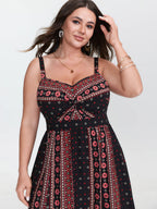 Boho Print Color Contrast Cami Maxi Dress