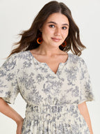 Textured Shirred Cinched Waist Maxi Dress