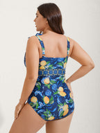 Two-Piece Citrus Print Sarong Swimsuit