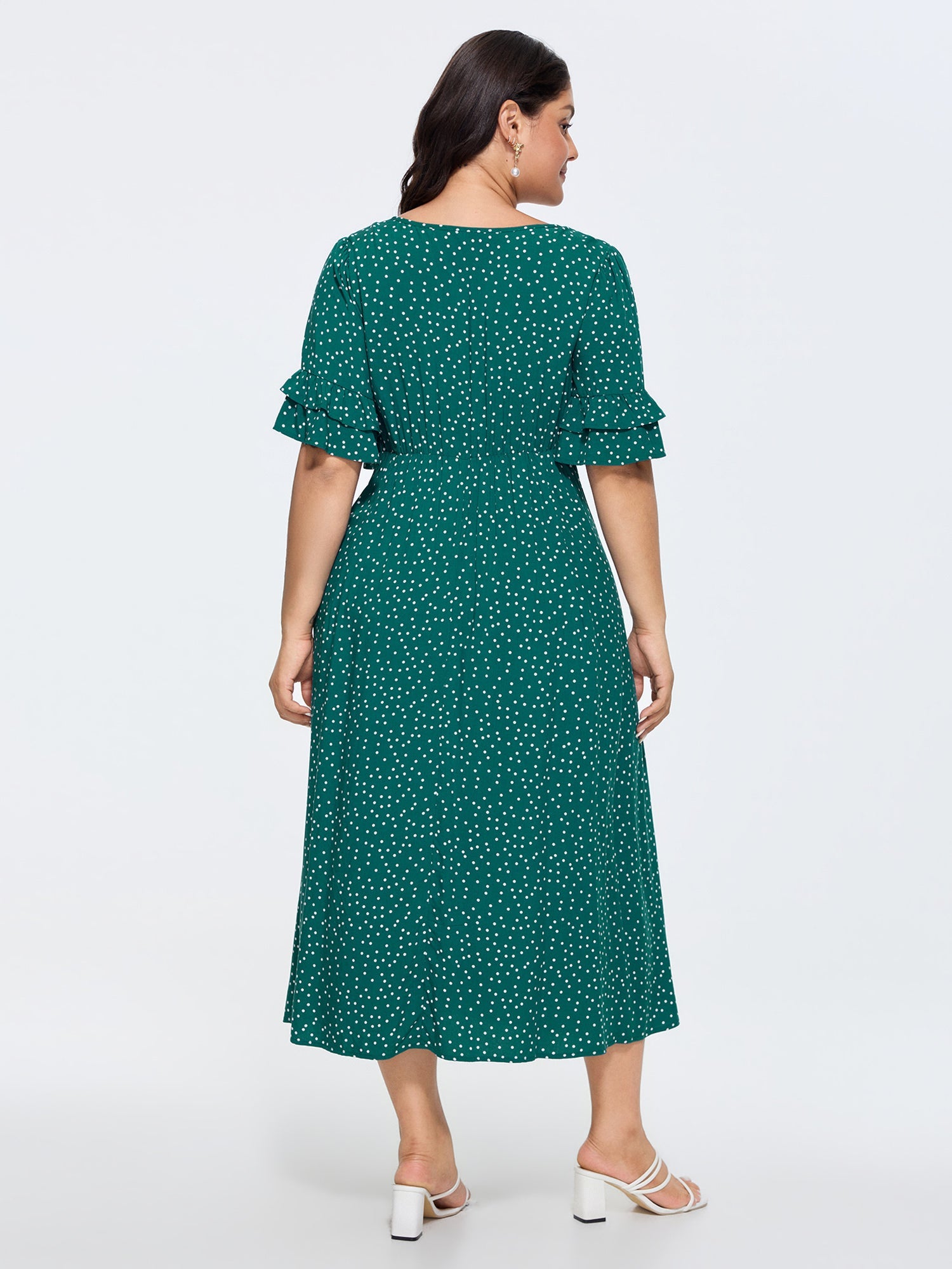 Polka Dot Print Pockets Flowy Midi Dress