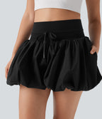 High Waisted Drawstring Casual Bubble Shorts with Pockets
