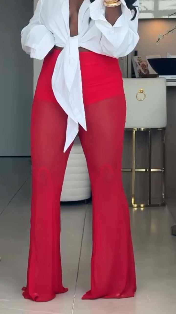 Ladies' Patchwork Transparent Solid Color Casual Pants