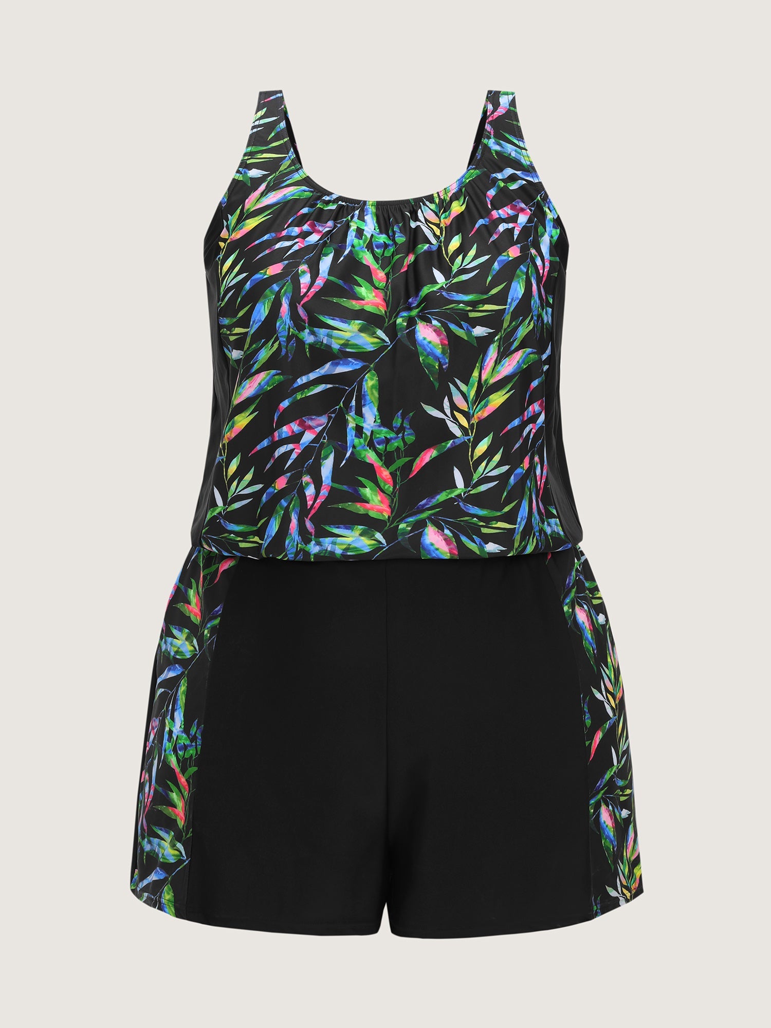 Tropical Print Pockets Swim Romper