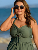 Cut-Out Drawstring Pockets Swim Romper