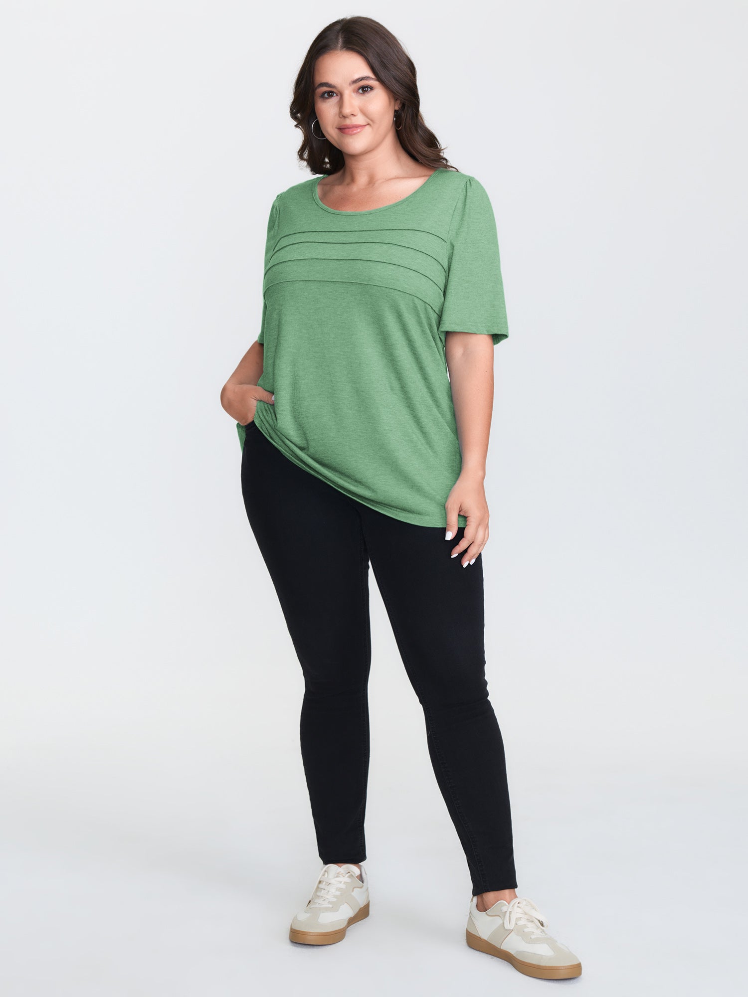 Seamed Round Neck Fitted T-Shirt