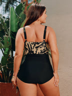 Mesh Sarong Set Abstract Print One-Piece Swimsuit