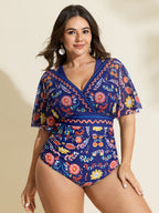 Sarong Two-Piece Tummy-Control One-Piece Swimsuit