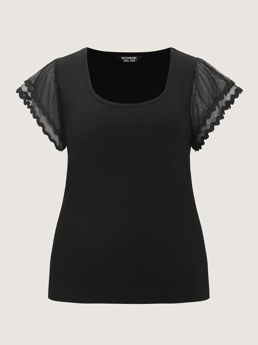 Sheer Ruffled Sleeve Square Neck Knit Top