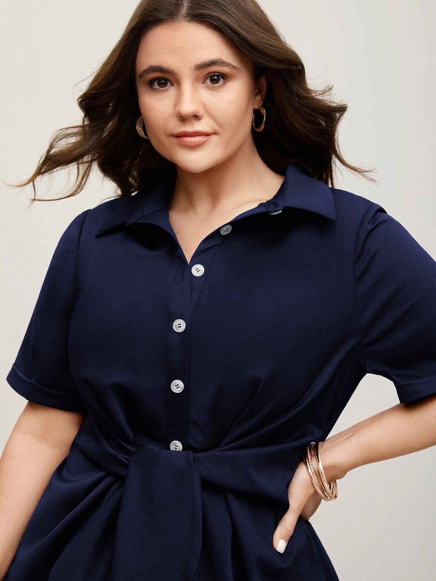 Knotted Front Asymmetrical Hem Blouse