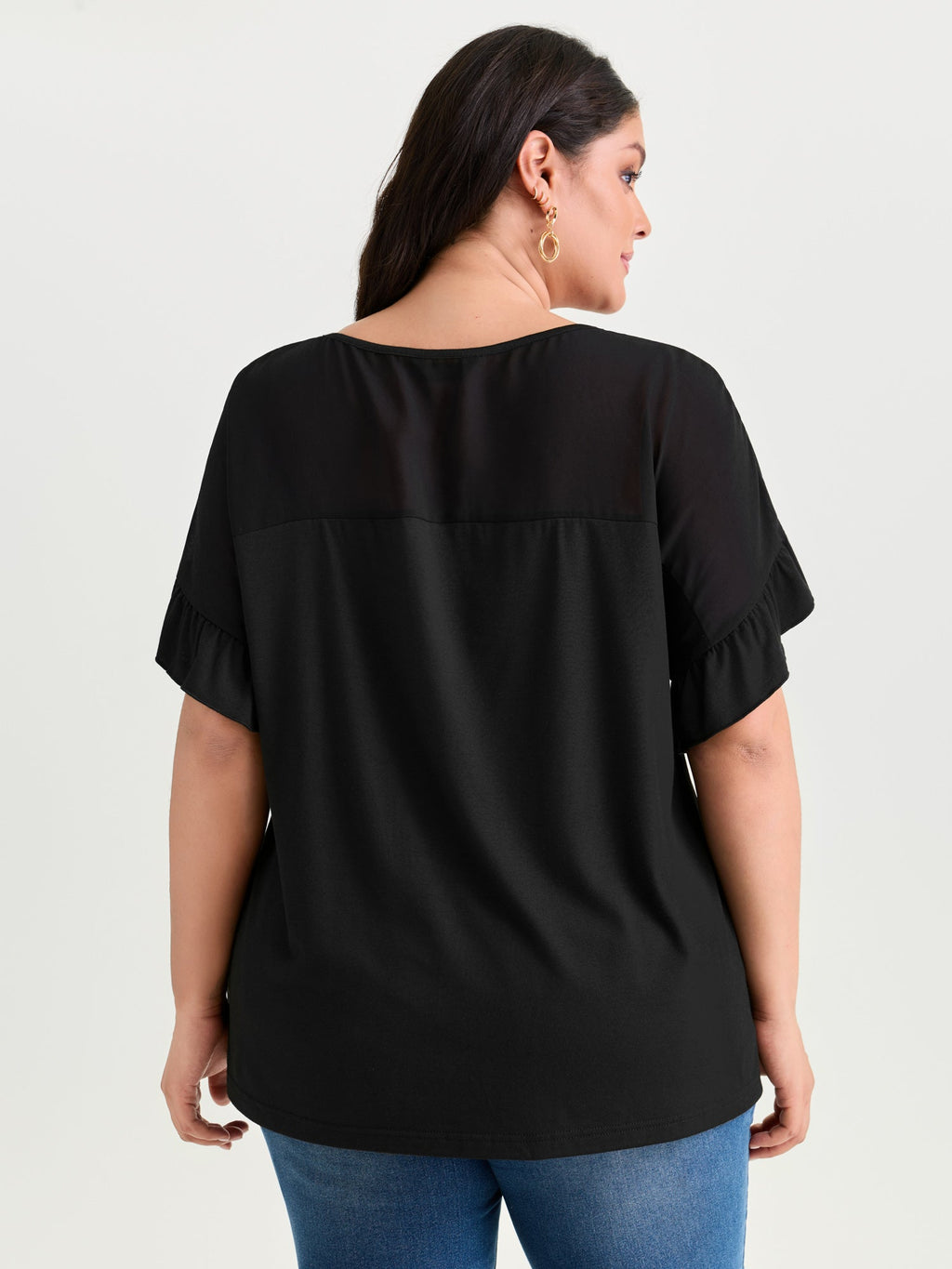 Sheer Floral Print Contrast Knit Top