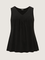 Stretchy V-Neck Pleated Tank Top