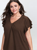 Stretchy Textured Flared Sleeve T-Shirt