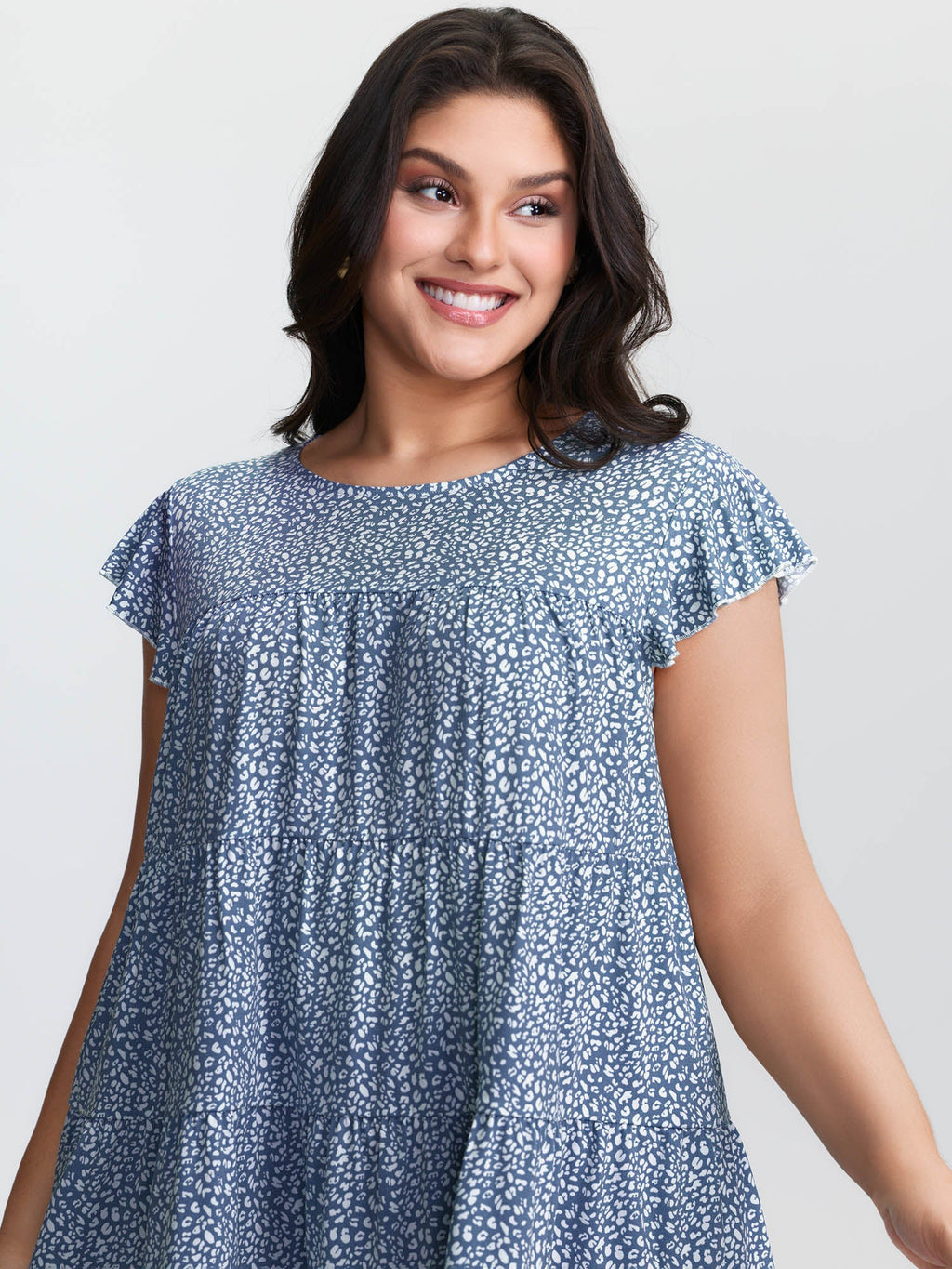 Leopard Print Tiered Flutter Sleeve Knit Top