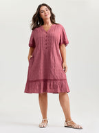 Textured Ruffled Hem Pleated Mini Dress