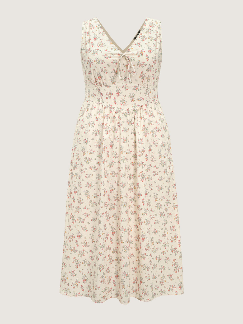 Sweet Floral Print Cinched-Waist Midi Dress