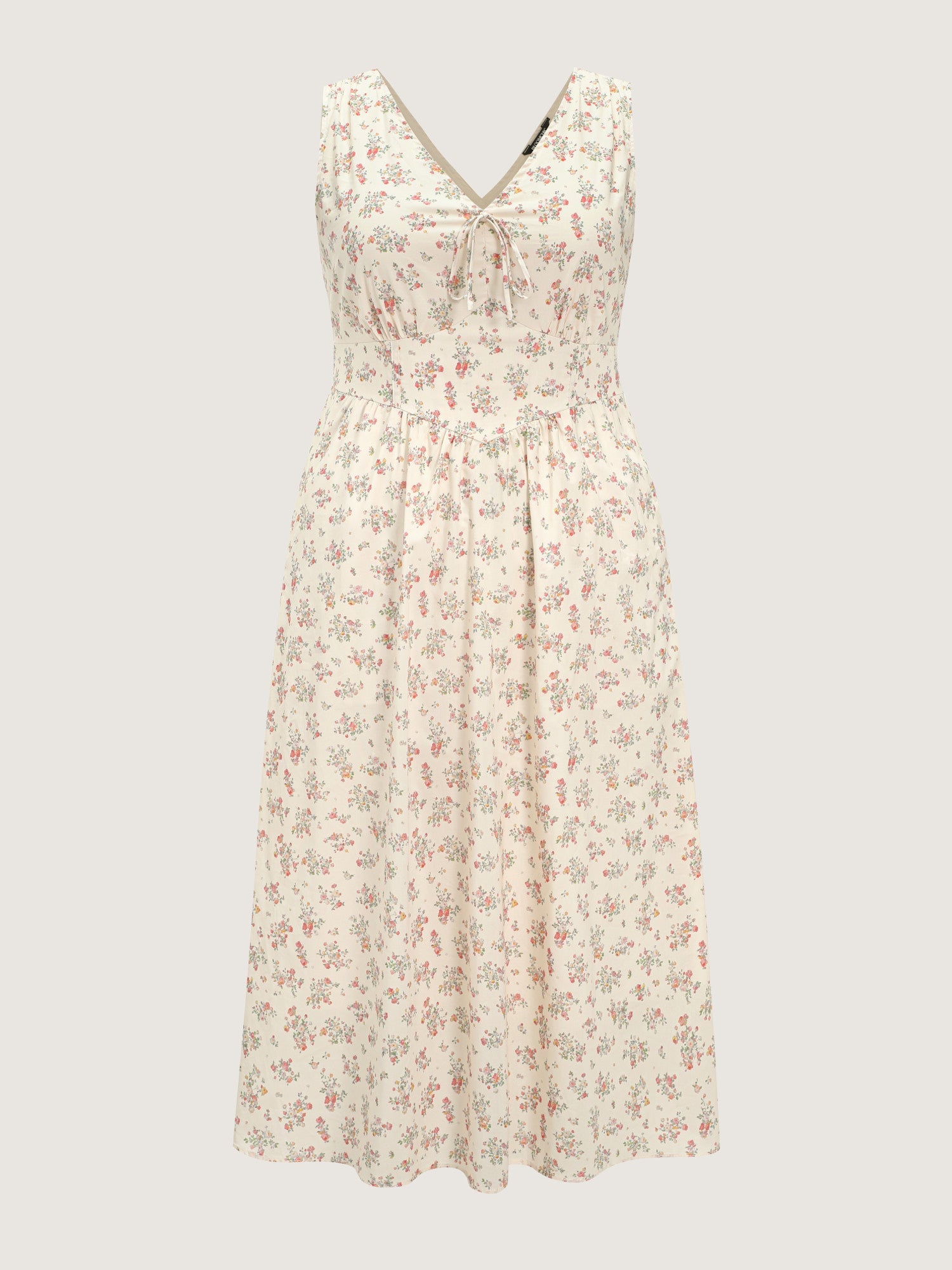 Sweet Floral Print Cinched-Waist Midi Dress