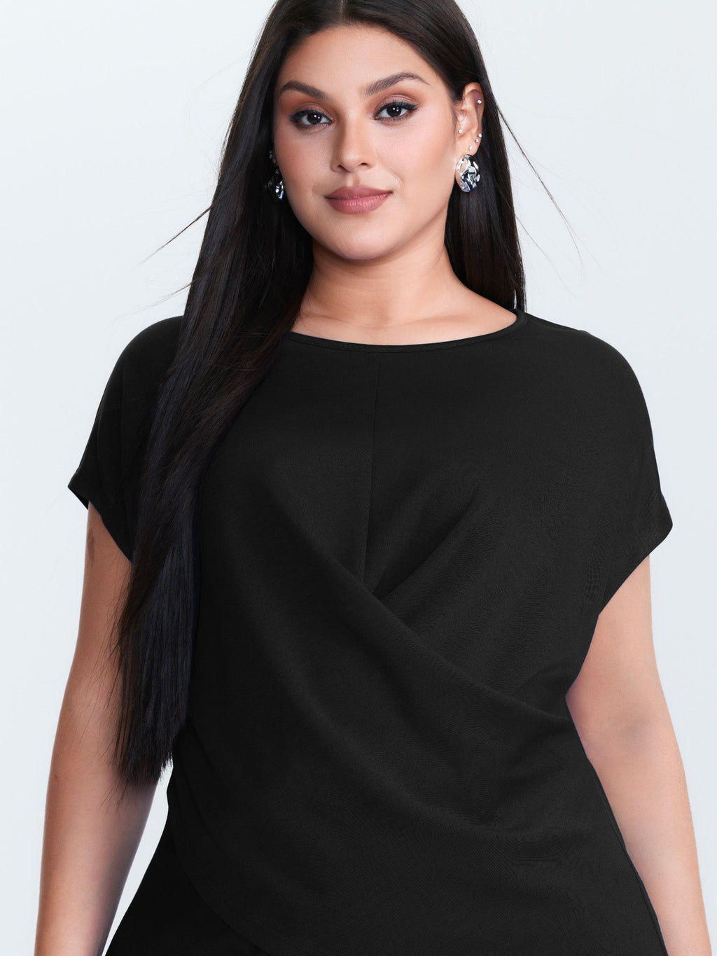 Twist-Front Boat Neckline Plain Knit Top