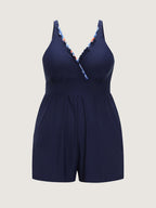 Printed Edge Pockets Swim Romper
