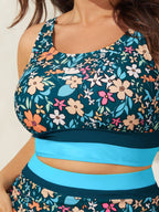 Floral Print Color Contrast Bikini Top