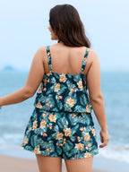 Tropical Flower Print Pockets One-Piece Swimsuit