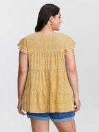 Leopard Print Tiered Flutter Sleeve Knit Top