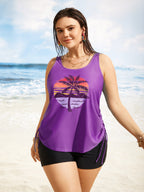 Island Print Drawstring Adjustable Swim Top