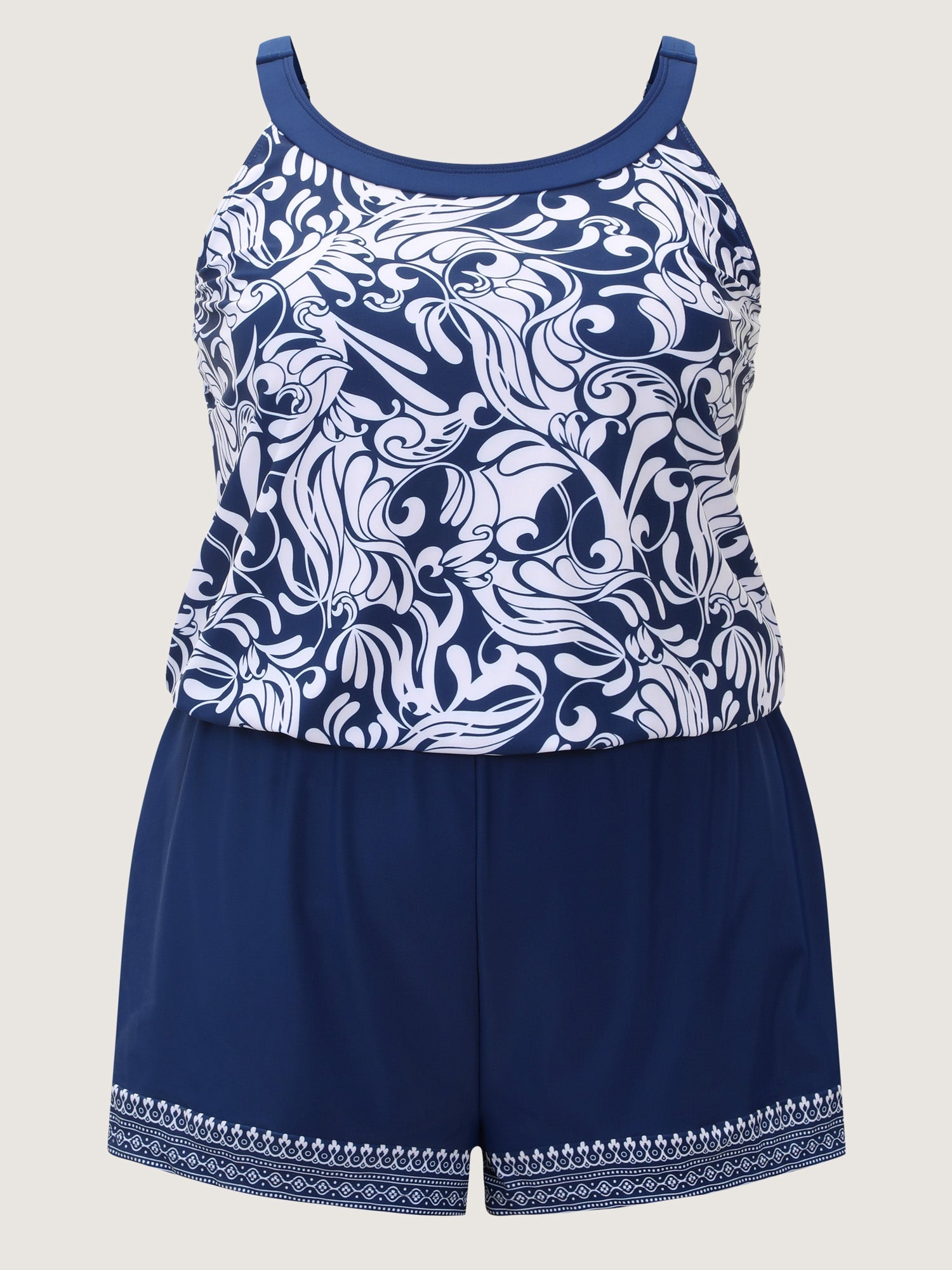 Geometric Print Spliced Pockets Swim Romper