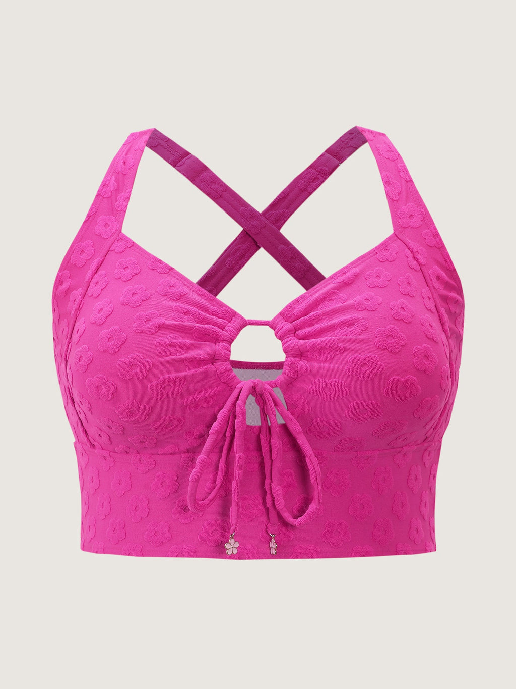 Cut-Out Front-Tie Textured Bikini Top