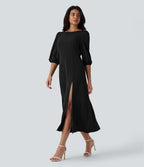 Tie Back Zipper Puff Sleeve Dress