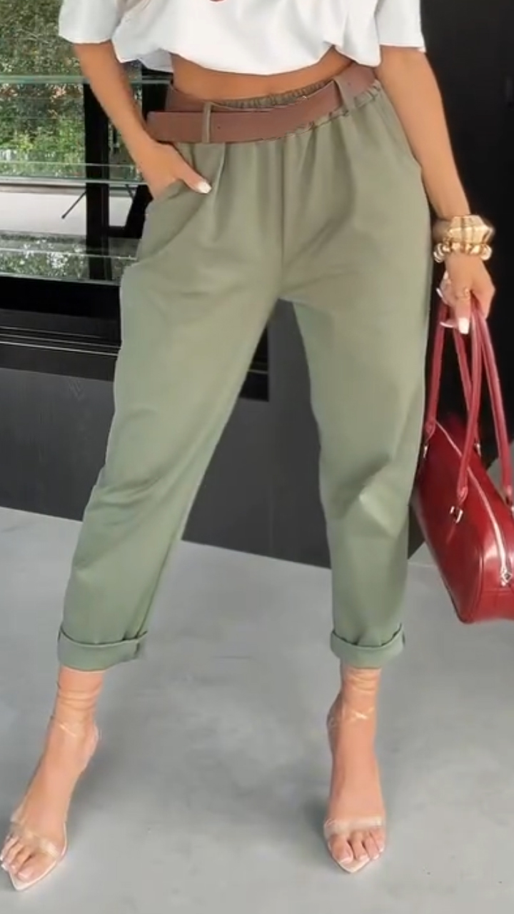 Ladies Solid Color Casual Pants