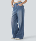 FlexTM Mid Rise Washed Casual Baggy Jeans with Pockets