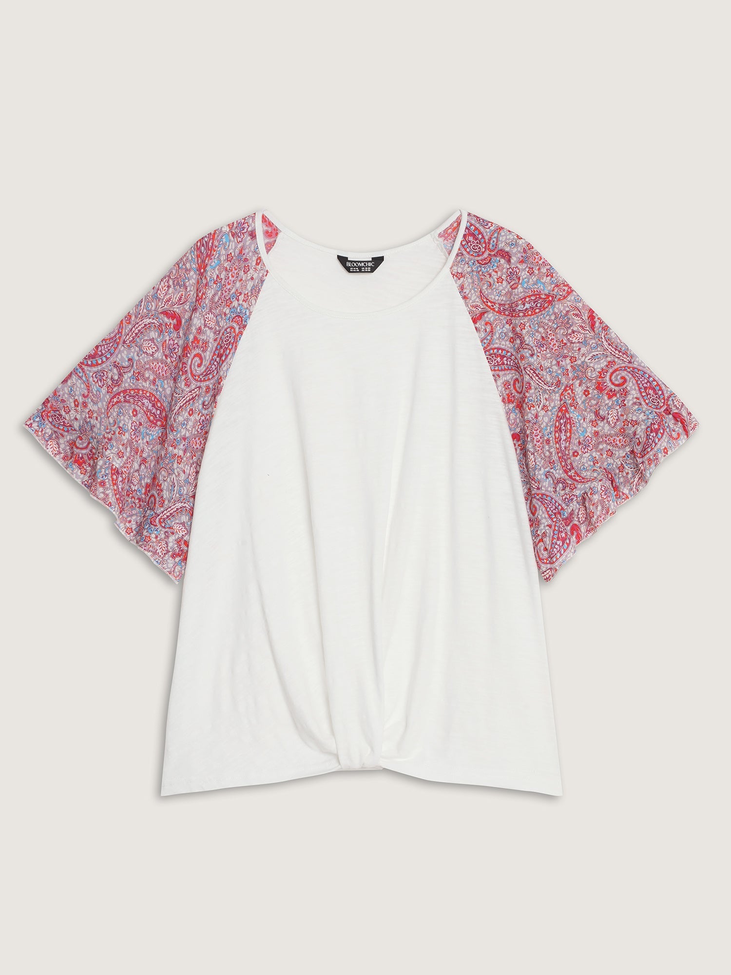 Cotton Floral Print Color Contrast Flared Sleeve T-Shirt